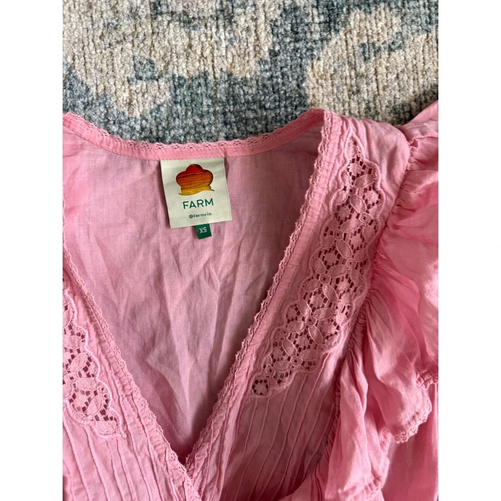 Farm Rio Blush Pink Wrap Blouse Top‎ Puff Sleeve Size XS Excellent Condition